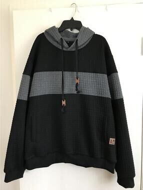 Black and Gray Color Block Textured Hoodie Sweatshirt XL